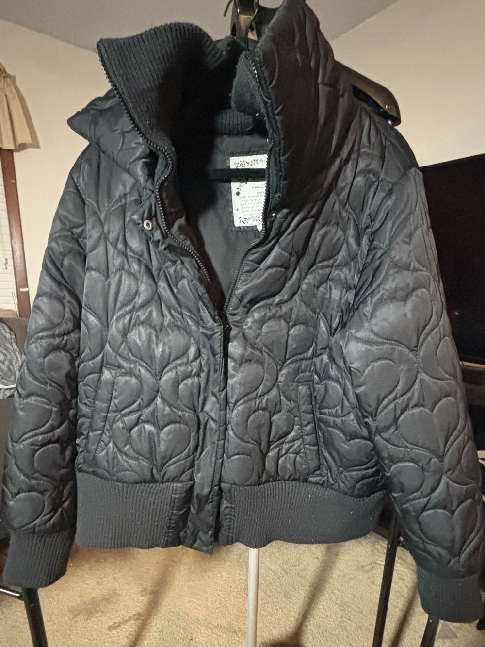 Old Navy Black Quilted Heart-Pattern Bomber Jacket
